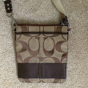 Authentic Brown Canvas Coach Crossbody Bag